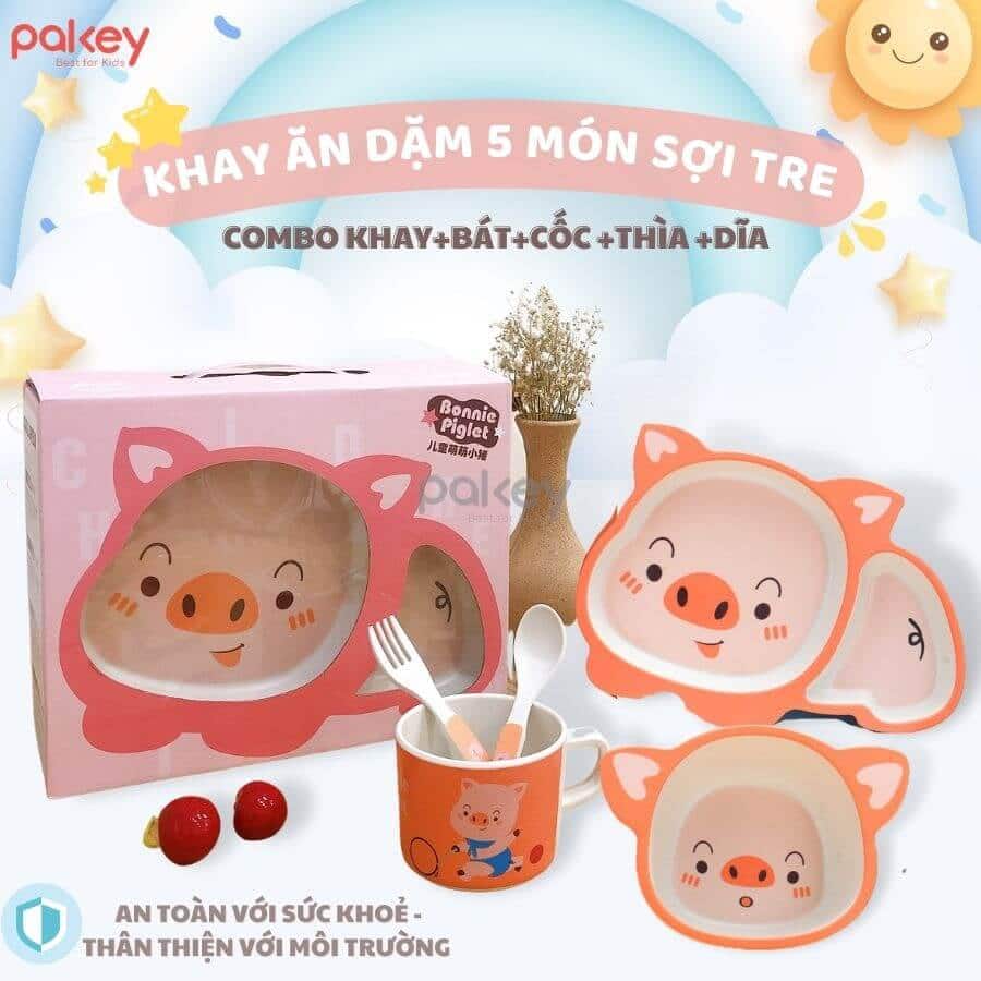 Set ăn dặm sợi tre 5 món A017 25 Set có thêm bát đựng súp có sức chứa lớn, giúp tránh việc tràn thức ăn ra ngoài