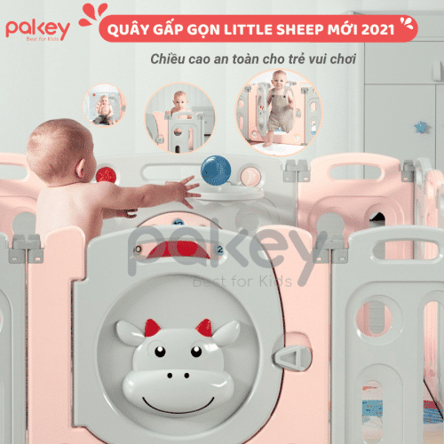 Quây cũi nhựa gấp gọn Pakey Little Sheep Màu Xanh Trắng Size 12+2 1 quay-cui-nhua