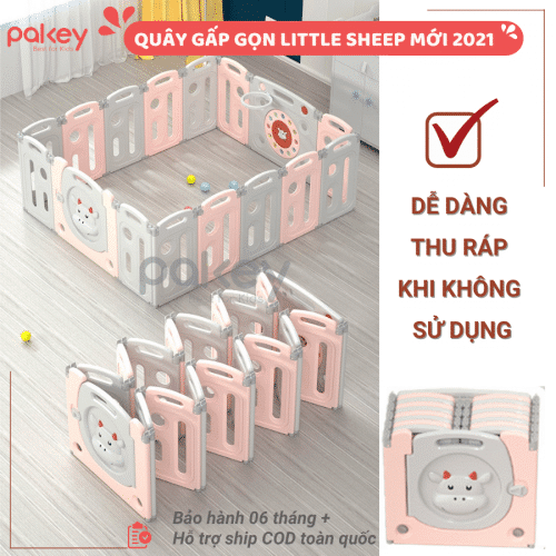 Quây cũi nhựa gấp gọn Pakey Little Sheep Màu Xanh Trắng Size 12+2 2 quay-cui-nhua