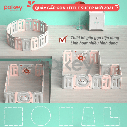 Quây cũi nhựa gấp gọn Pakey Little Sheep Màu Xanh Trắng Size 12+2 4 quay-cui-nhua