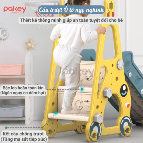 Cầu trượt xích đu Pakey Ô Tô màu vàng 3 cau-truot-xich-du