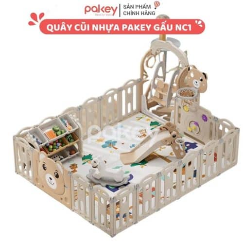 Bộ quây cũi nhựa hoạ tiết gấu tạo nên không gian chơi bổ ích cho bé, đảm bảo an toàn