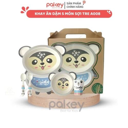Set ăn dặm sợi tre 5 món A008 có hoạ tiết sóc kết hợp bộ màu nổi bật
