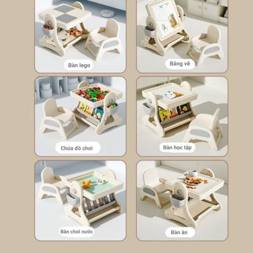 Bộ bàn lego đa năng còn được trang bị ngăn để đồ và các giá để sách
