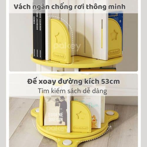 Kệ sách xoay Pakey có thiết kế tiện lợi đơn giản, chất liệu nhựa HDPE bền bỉ, kích thước tối ưu và màu sắc sang trọng