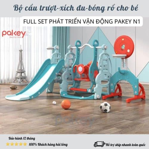 Cầu trượt xích đu Pakey N1 có tích hợp nhiều tính năng mang đến không gian chơi an toàn cho bé ngay tại nhà