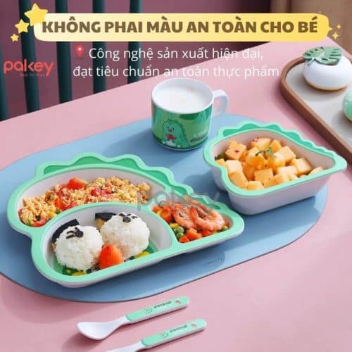 Set ăn dặm sợi tre 5 món A022 18 Đĩa ăn dặm có chia 3 ngăn tiện lợi cho mẹ có thể trang trí và chuẩn bị nhiều món ăn