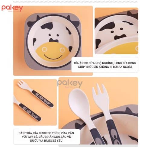 Set được làm từ chất liệu sợi tre thân thiện, an toàn cho bé