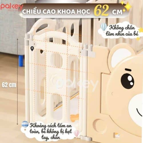 Độ cao của quây nhựa szlên tới 62cm bảo đảm bé chơi đùa hay tập đi một cách an toàn nhất