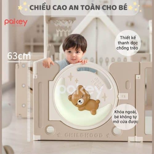 Độ cao của quây cũi nhựa lên tới 63cm bảo đảm cho bé chơi đùa hay tập đi một cách an toàn nhất