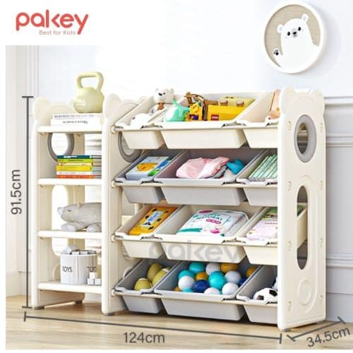 Kệ để đồ 4 tầng kèm hộc - Pakey gấu trắng 25 Set kệ đựng đồ chơi có nhiều kích thước phù hợp với nhu cầu của mỗi gia đình
