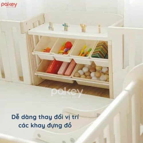 Kệ để đồ đa năng cho bé Pakey Gấu Mặt Trăng 15 Set kệ đồ chơi 3 tầng có thể kết hợp trong quây nhựa bằng các chốt gắn vào quây và gờ chống rơi