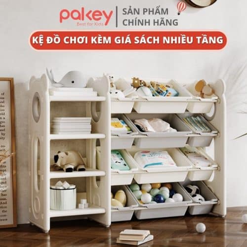 Kệ để đồ 4 tầng kèm hộc - Pakey gấu trắng 24 Màu sắc hoạt tiết của set kệ được thiết kế theo hướng đơn giản và dễ dàng phối hợp với không gian nội thất trong nhà
