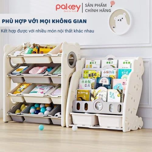 Kệ để đồ 4 tầng kèm hộc - Pakey gấu trắng 26 Kệ đồ chơi Pakey gồm có 2 kích thước tương ứng với các loại kệ 3 tầng và 4 tầng