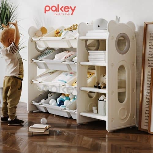 Kệ để đồ 4 tầng kèm hộc - Pakey gấu trắng 22 Kệ đồ chơi phù hợp với nhiều không gian và nhu cầu sử dụng của mỗi gia đình hiện nay