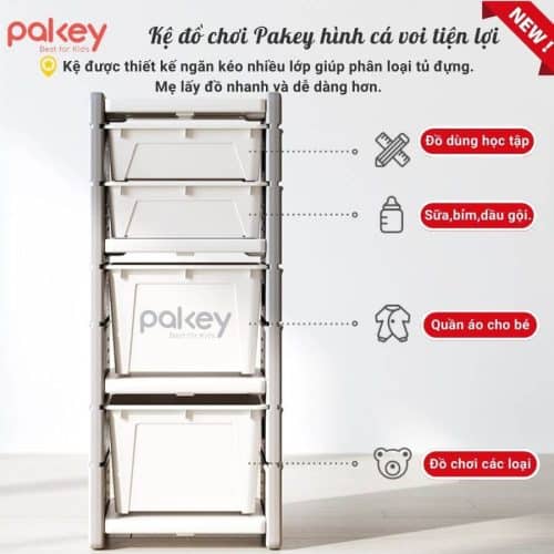 Kệ để đồ cho bé Pakey được thiết kế đa năng, phù hợp để đặt các vật dụng của bé như quần áo, đồ chơi, sách và đồ dùng học tập