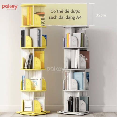 Kệ sách xoay cho bé hình tròn được thiết kế để dễ dàng sắp xếp một cách gọn gàng ngăn nắp