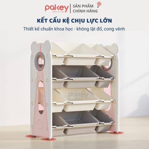 Kệ để đồ 4 tầng kèm hộc - Pakey gấu trắng 30 Set kệ đồ chơi có bộ phụ kiện ốc chốt nhựa đảm bảo sử dụng an toàn trong thời gian lâu dài