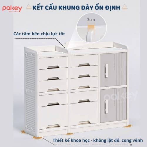 Với chất liệu này, kệ đồ dạng tủ có độ bền cao, đảm bảo sử dụng lâu dài và khả năng chịu lực tốt
