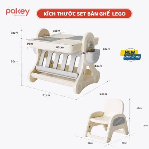Bàn lego đa năng có kích thước đáp ứng nhiều nhu cầu khác nhau của bé nhỏ như: lắp ráp lego, bảng vẽ, chỗ để đựng đồ, bàn học, bàn chơi nước, bàn ăn,...