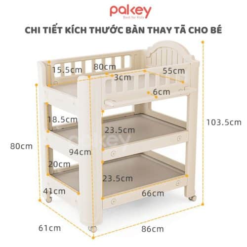 Bàn thay tã cho bé có kích thước tối ưu của toàn kệ giúp tiết kiệm không gian, thuận tiện trong việc di chuyển và lắp đặt trong phòng ngủ hoặc phòng tắm của bé