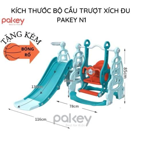 Set cầu trượt xích đu Pakey N1 mang đến không gian vui chơi tích hợp đa dạng nhiều trò giúp trẻ phát triển toàn diện