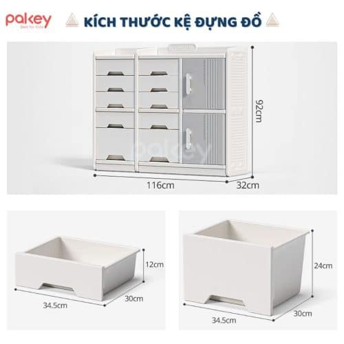 Tủ nhựa cho bé có kết cấu khung kệ chắc chắn kết hợp với các tấm nhựa có độ dày lên tới 3cm