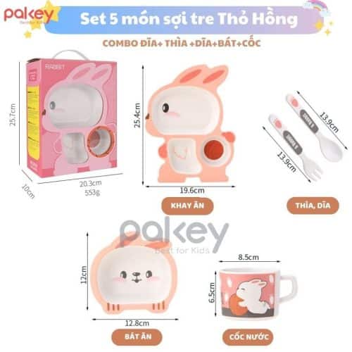 Set ăn dặm sợi tre 5 món A031 15 Bộ thìa dĩa có kích thước phù hợp để bé cầm nắm dễ dàng, thuận tiện trong việc lấy thức ăn