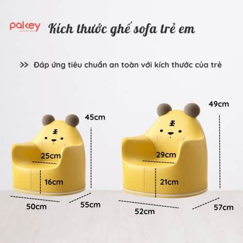 Ghế sofa có 2 size S và L, được thiết kế theo chiều cao và độ rộng sao cho đáp ứng theo tiêu chuẩn an toàn với kích thước của trẻ