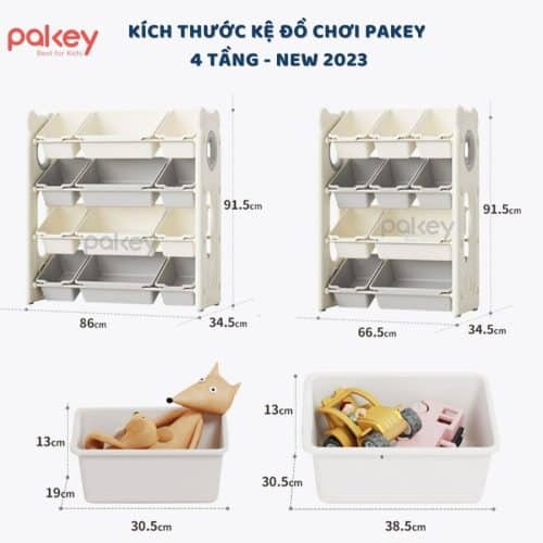 Kệ để đồ 4 tầng kèm hộc - Pakey gấu trắng 28 Với hai size M và L, ba mẹ có thể lựa chọn kích thước phù hợp với không gian và nhu cầu lưu trữ đồ chơi của bé