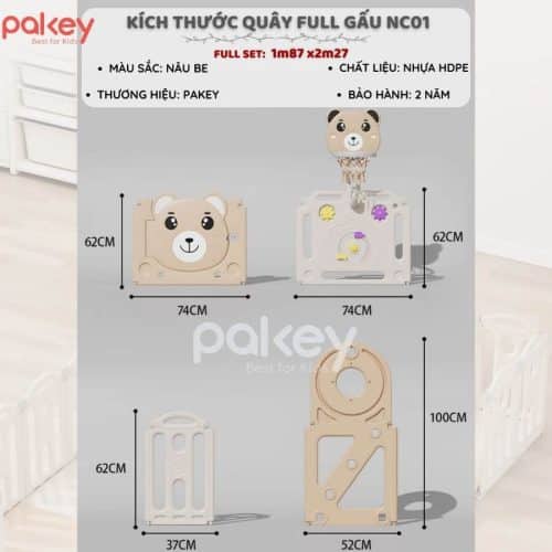 Kích thước của quây liên hoàn hoạ tiết gấu được thiết kế dựa trên các tiêu chí an toàn của trẻ nhỏ