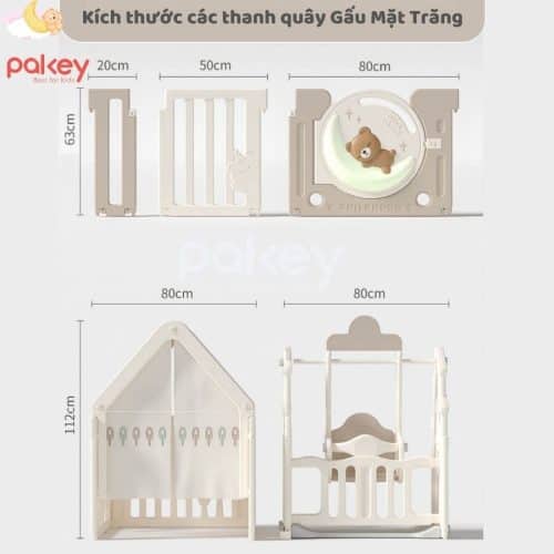 Tấm quây có thiết kế thanh dọc chống trèo, tấm cửa có khoá ngoài chắc chắn để bé không tự mở cửa