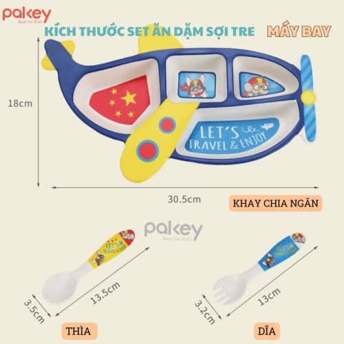 Set ăn dặm sợi tre cho bé hình máy bay xanh