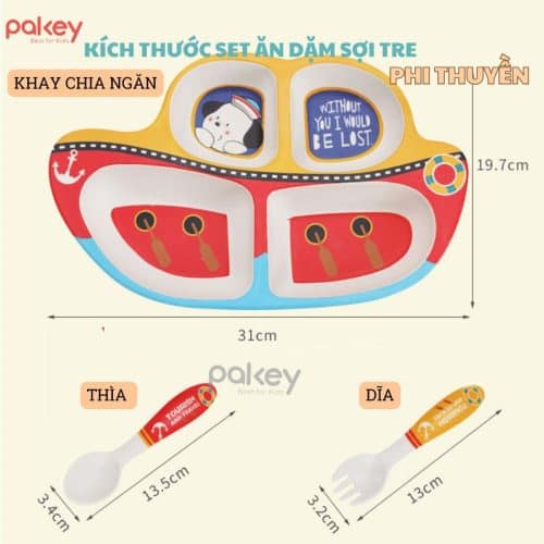 Set ăn dặm sợi tre cho bé hình phi thuyền vàng