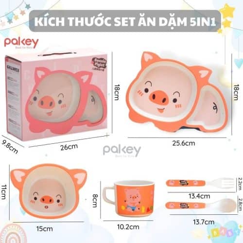 Set ăn dặm sợi tre 5 món A017 15 Set ăn dặm sợi tre 5 món A017 với hoạ tiết heo hồng chắc hẳn sẽ giúp các bé vào bữa vào bữa nhanh hơn