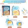 Bộ ăn dặm 5 món A029 có hoạ tiết khủng long xanh ngộ nghĩnh, bắt mắt, dễ thu hút các bé vào bữa nhanh hơn