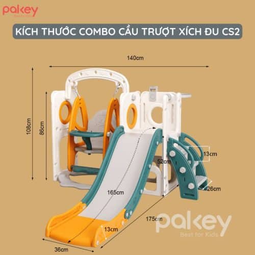Set cầu trượt xích đu lâu đài CS2 với nhiều cải tiến như tính năng gấp gọn tiết kiệm không gian diện tích