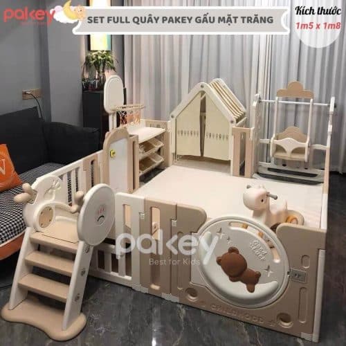 Điểm đặc biệt của set quây gấu mặt trăng là có thêm nhà lều cho bé thoả sức sáng tạo với đa dạng các trò chơi