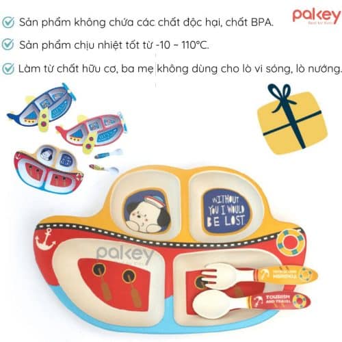 Set ăn dặm 3 món B006 có hoạ tiết hình phi thuyền ngộ nghĩnh, bắt mắt, dễ thu hút các bé vào bữa nhanh hơn