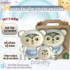 Set ăn dặm sợi tre có bộ màu sắc nổi bật kết hợp với hoạ tiết sóc bắt mắt thu hút các bé nhỏ