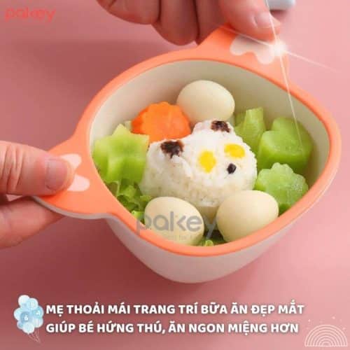 Set ăn dặm sợi tre 5 món A017 19 Set ăn dặm sợi tre còn được áp dụng công nghệ in màu thực phẩm và trên bề mặt được tráng một lớp sợi tre mỏng trong suốt không gây phai màu