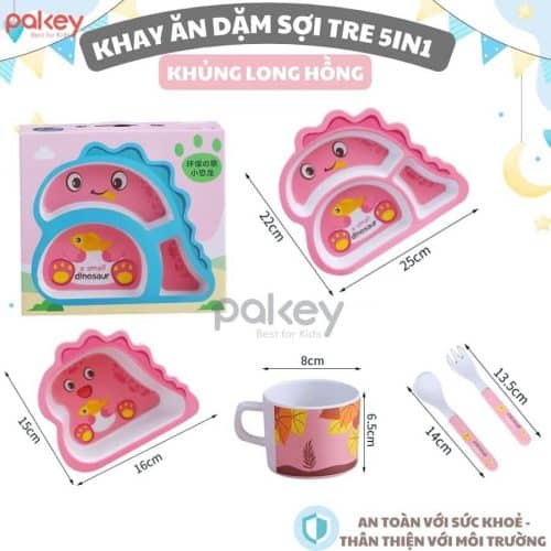 Set ăn dặm sợi tre 5 món A022 22 Khay đựng chính được chia nhiều ngăn, tiện lợi cho mẹ chia đồ ăn cho các bé mà không cần sử dụng nhiều bát đĩa