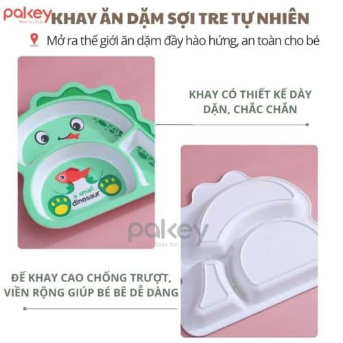 Set ăn dặm sợi tre 5 món A022 27 Set ăn dặm sợi tre có màu sắc nổi bật kết hợp với hoạ tiết bắt mắt thu hút các bé nhỏ