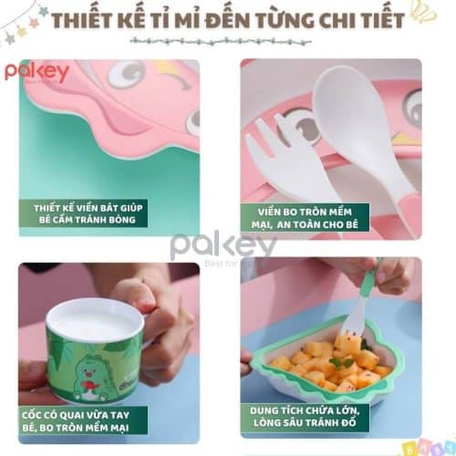 Set ăn dặm sợi tre 5 món A022 26 Set ăn dặm sợi tre còn được áp dụng công nghệ in màu thực phẩm và trên bề mặt được tráng một lớp sợi tre mỏng trong suốt