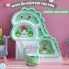 Set ăn dặm sợi tre 5 món A022 27 Khay ăn dặm sợi tre hoạ tiết khủng long xanh ngộ nghĩnh cho bé