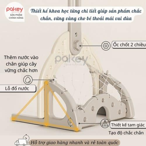 Thiết kế chân trụ hình tam giác vững chãi, có thể đổ nước hoặc cát vào trong