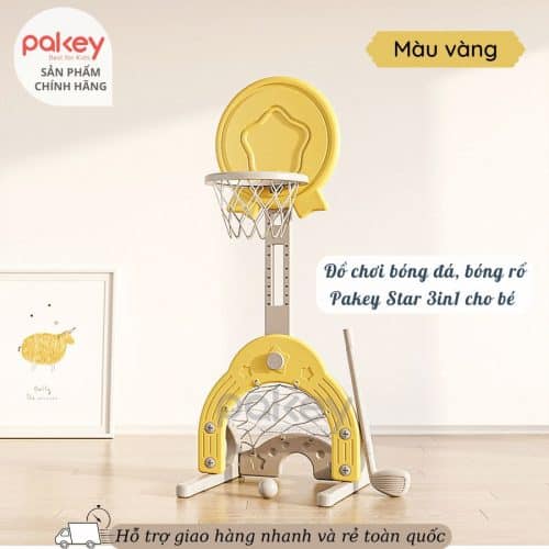 Bộ đồ chơi bóng đá - bóng rổ đa năng Pakey Star màu vàng