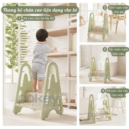 Thang kê chân cao có 2 bậc giúp bé với đồ, đi vệ sinh, ngồi ăn và làm mọi việc 1 cách dễ dàng mà vẫn an toàn cho bé
