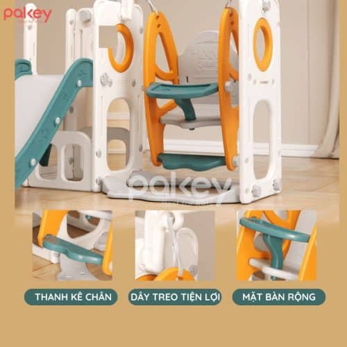 Bộ xích đu chắc chắn được tạo thành bởi ba yếu tố nổi bật như: thanh kê chân phía dưới chỗ ngồi để bé không mỏi chân