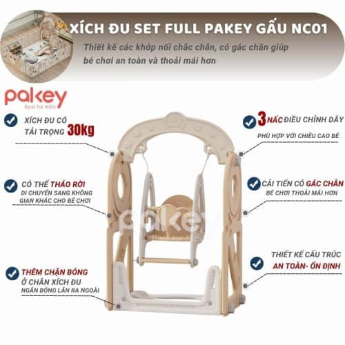 Xích đu của set quây nhựa có cấu tạo chắc chắn